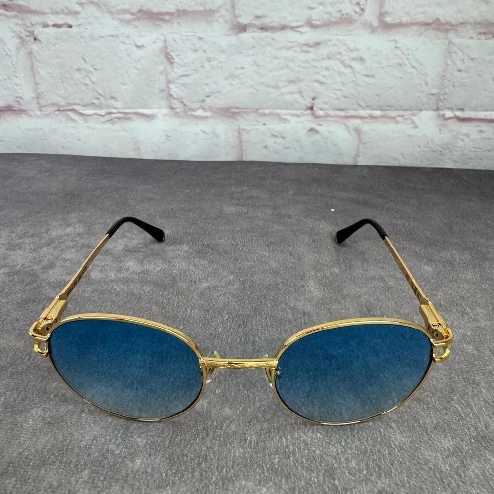 James Oro 808 Collection Gold Frame Blue Lens Sunglasses New